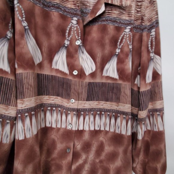 Y2K Women's Country Western Shirt Blouse Button Down Collared Cuffs Vents V Neck - Picture 4 of 8